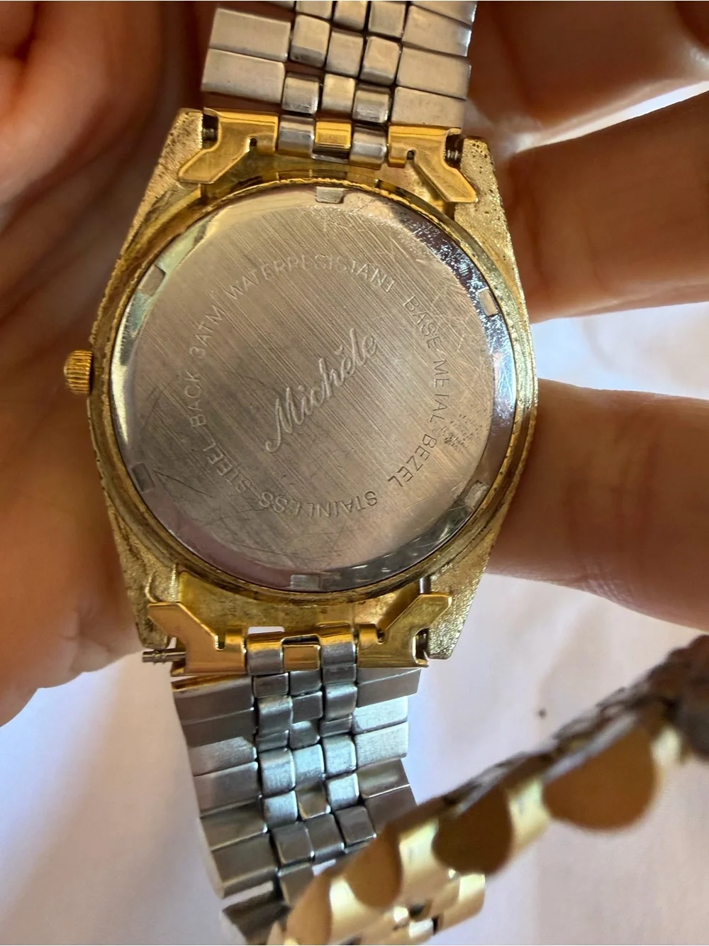 Vintage Michele 33mm Gold Tone Quartz Day Date Watch White Roman Dial - Picture 7 of 15